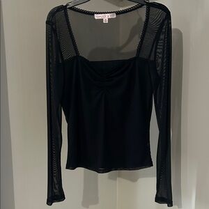 Crave Fame Black Sheer Mesh Long Sleeve Camisole